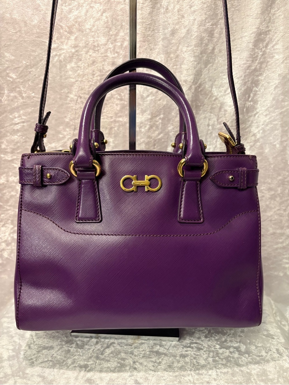 Salvatore Ferragamo Saffiano Leather Batik Satchel Bag Purple